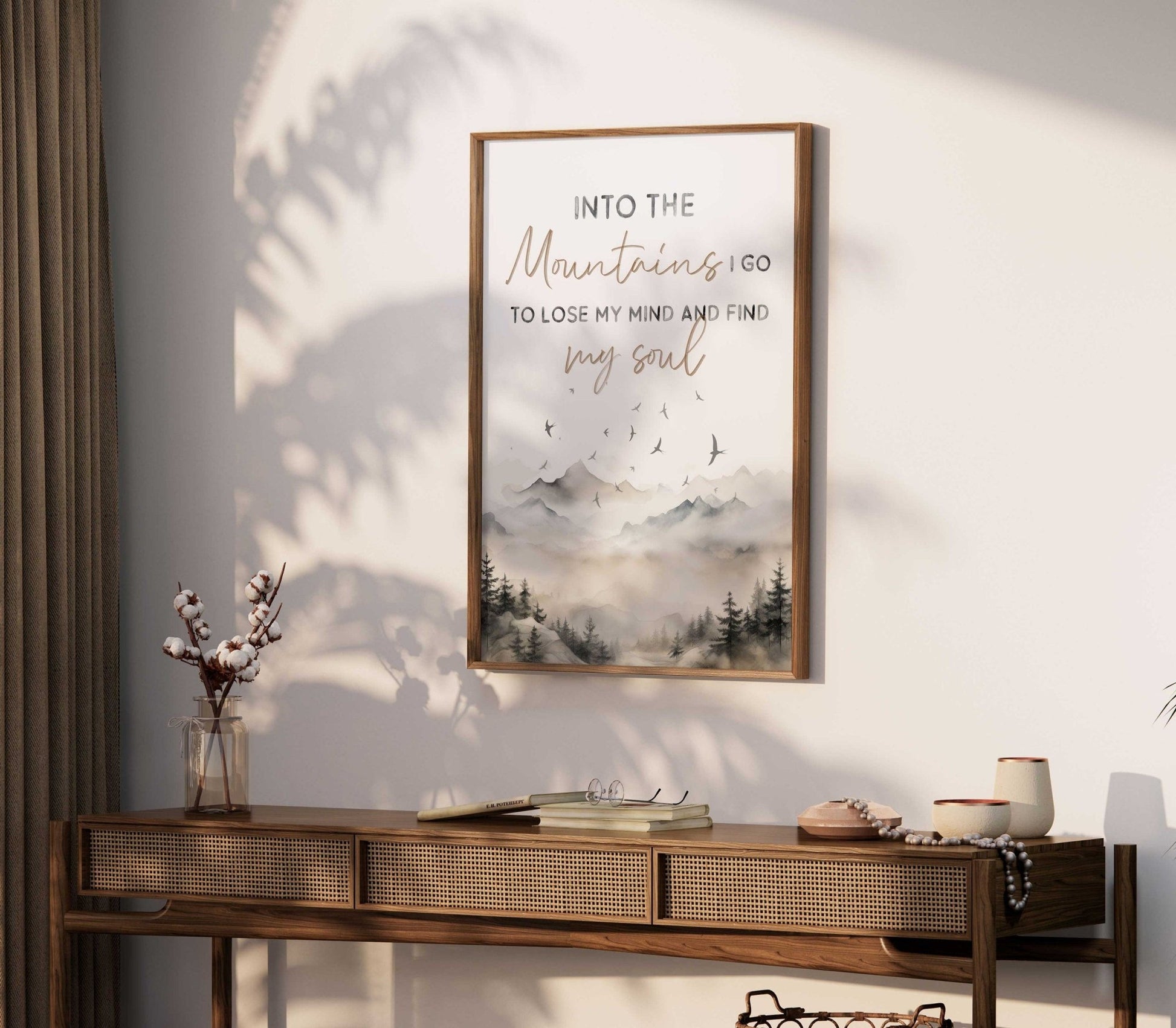 Mountain Wall Art, Adventure & Hiking Quote Decor, Into the Mountains I Go - WildfieldPrints