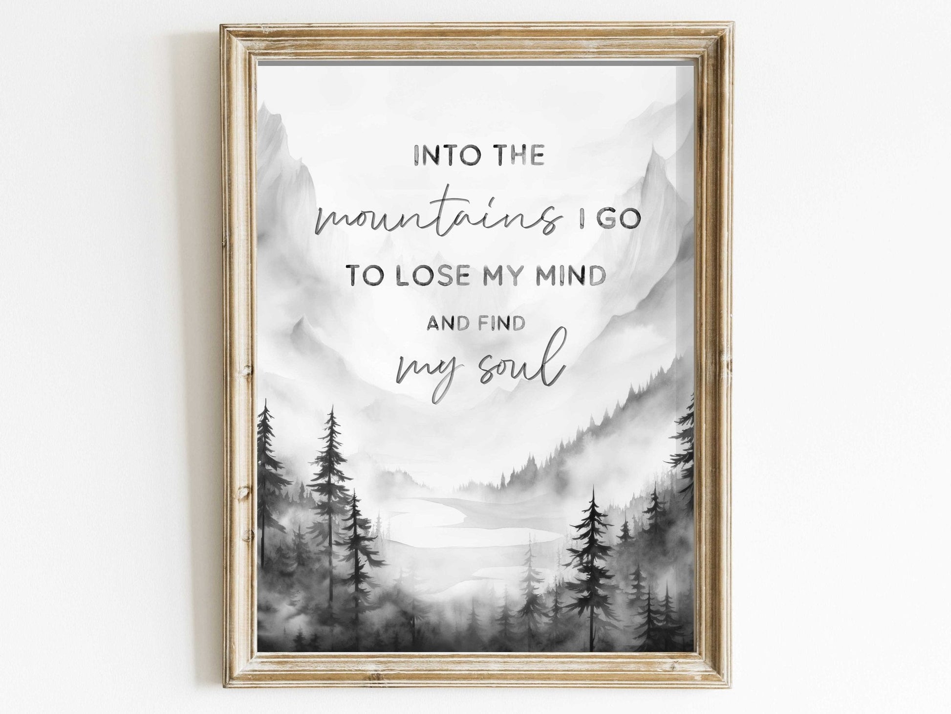 Mountain Wall Art, Adventure & Hiking Quote Decor, Into the Mountains I Go - WildfieldPrints