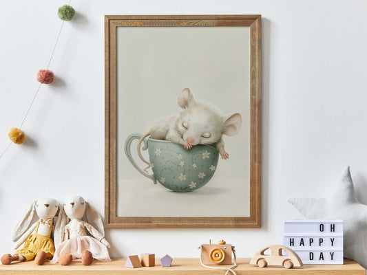 Mouse Nursery Print, Whimsical Mouse Art, Mouse in a Tea Cup, Animal Nursery Decor, Vintage Nursery, Girls Room Decor, PRINTABLE Animal Art - My Store