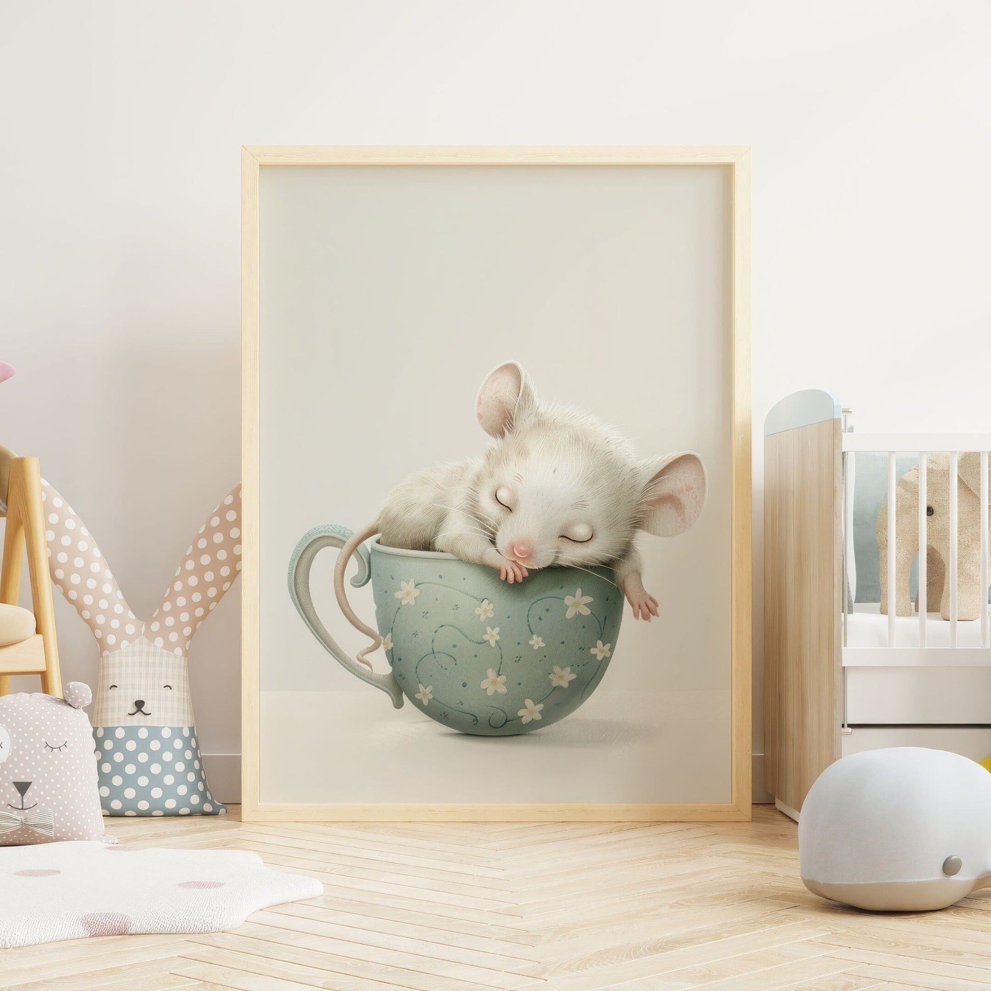 Mouse Nursery Print, Whimsical Mouse Art, Mouse in a Tea Cup, Animal Nursery Decor, Vintage Nursery, Girls Room Decor, PRINTABLE Animal Art - My Store