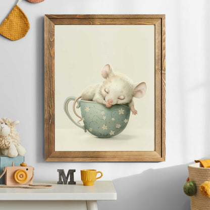 Mouse Nursery Print, Whimsical Mouse Art, Mouse in a Tea Cup, Animal Nursery Decor, Vintage Nursery, Girls Room Decor, PRINTABLE Animal Art - My Store