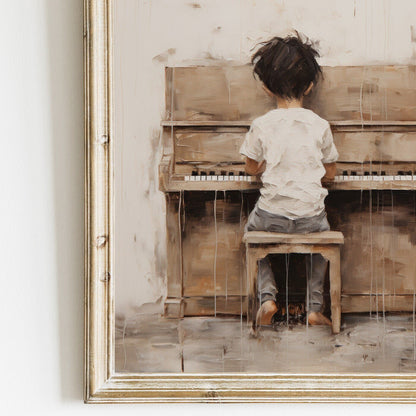 Music Nursery Decor, Boy Playing Piano, Vintage Wall Art for Kids - WildfieldPrints