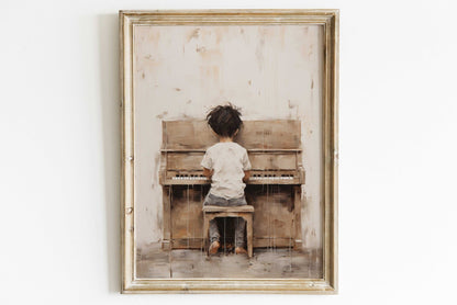 Music Nursery Decor, Boy Playing Piano, Vintage Wall Art for Kids - WildfieldPrints
