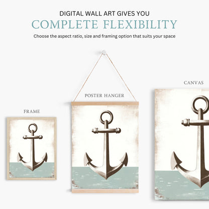 Nautical Anchor & Sailboat Prints, Ocean Theme Nursery Decor, Light Sage Green - WildfieldPrints