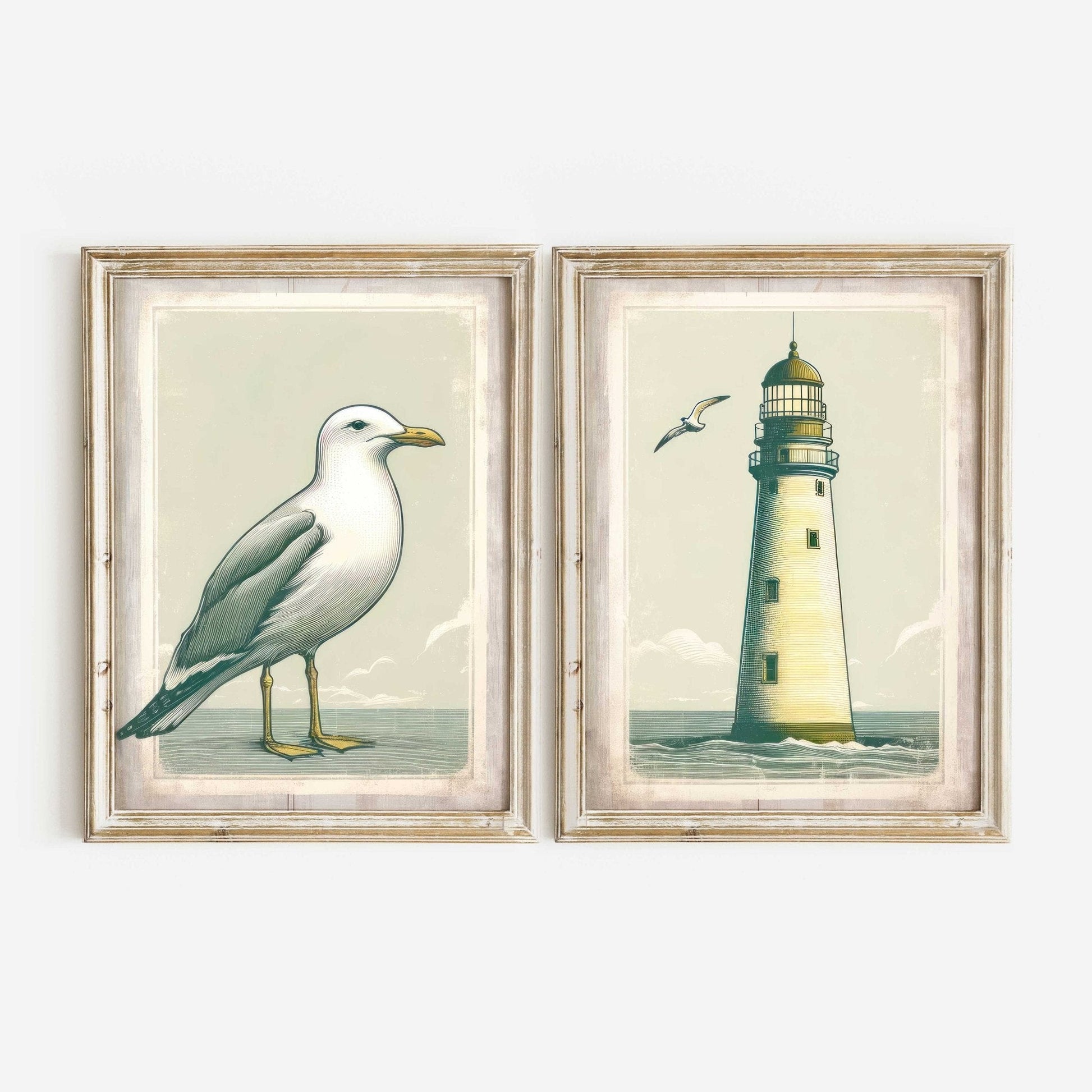 Nautical Nursery Decor, Vintage Coastal Art, Sailboat & Lighthouse Prints - WildfieldPrints