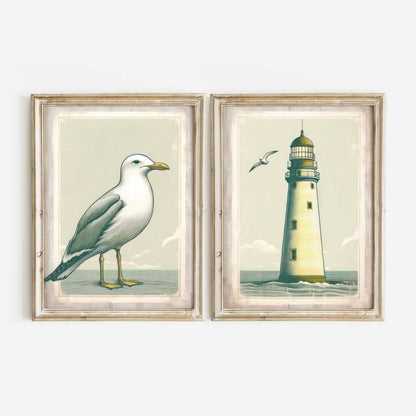 Nautical Nursery Decor, Vintage Coastal Art, Sailboat & Lighthouse Prints - WildfieldPrints