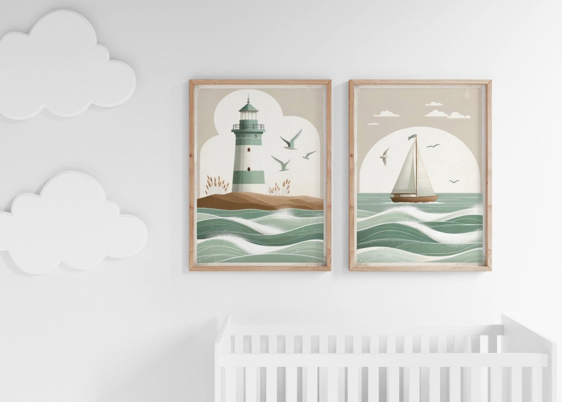 Nautical Nursery Decor, Vintage Coastal Art, Sailboat & Lighthouse Prints - WildfieldPrints