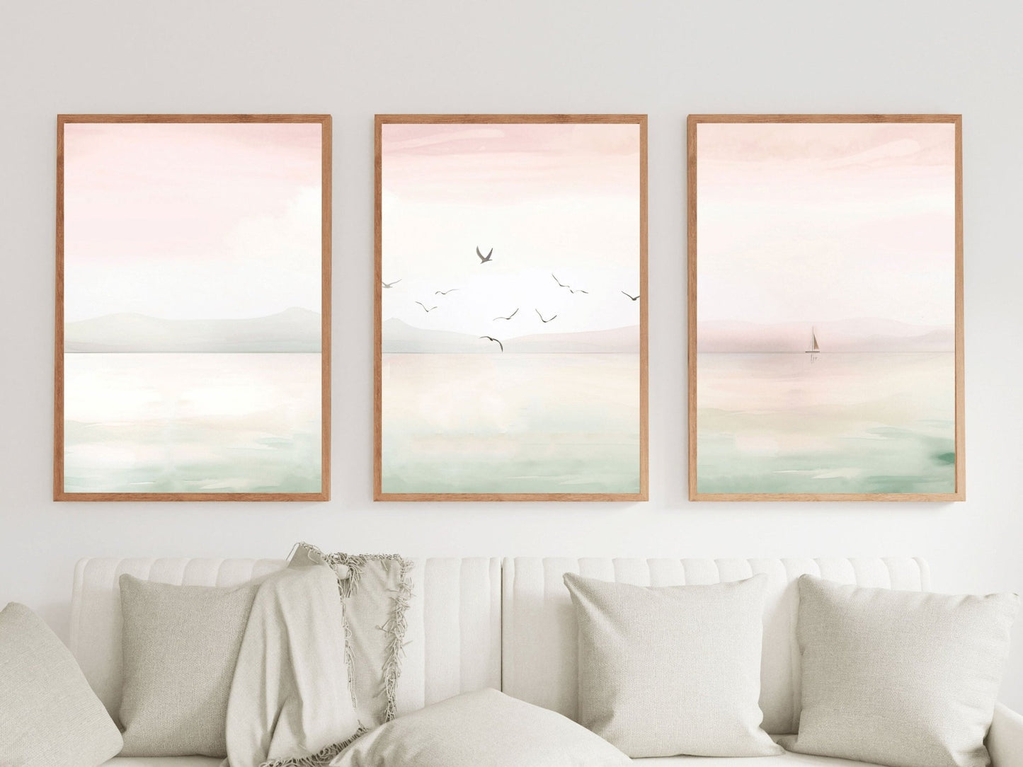 Nautical Sea Wall Art, Sailboat and Birds Decor, Watercolor Prints - WildfieldPrints