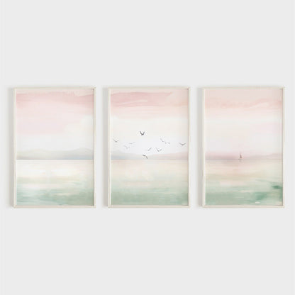 Nautical Sea Wall Art, Sailboat and Birds Decor, Watercolor Prints - WildfieldPrints