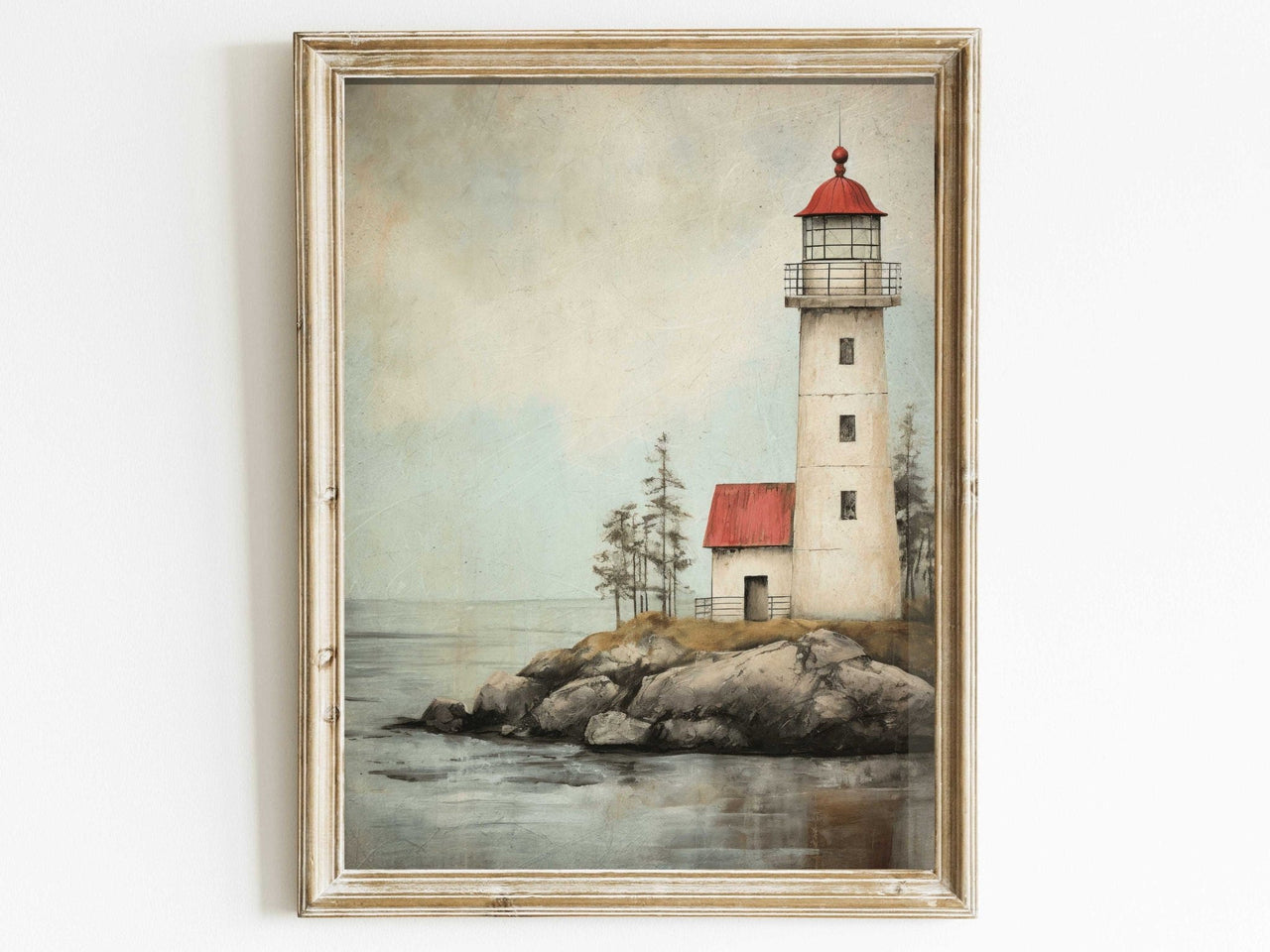 Red and White Lighthouse Print – Coastal Living Room Wall Decor