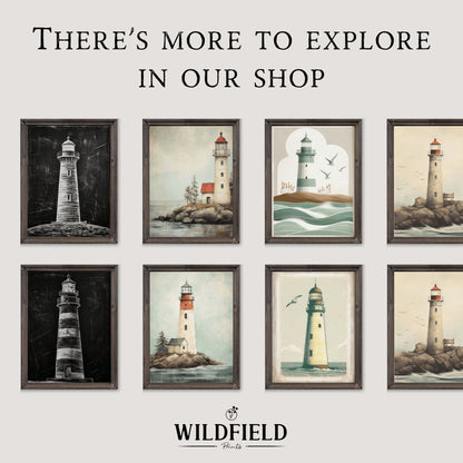 Nautical Wall Art, Rustic Sea Decor, Triptych Lighthouse Prints - WildfieldPrints