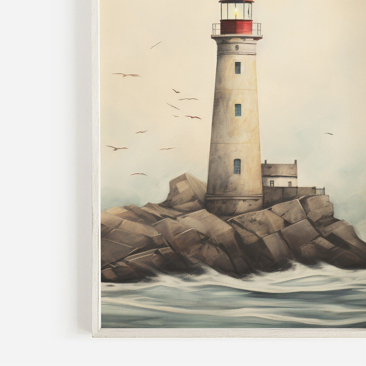 Lighthouse Wall Art – Coastal Living Room Decor • Set of 3