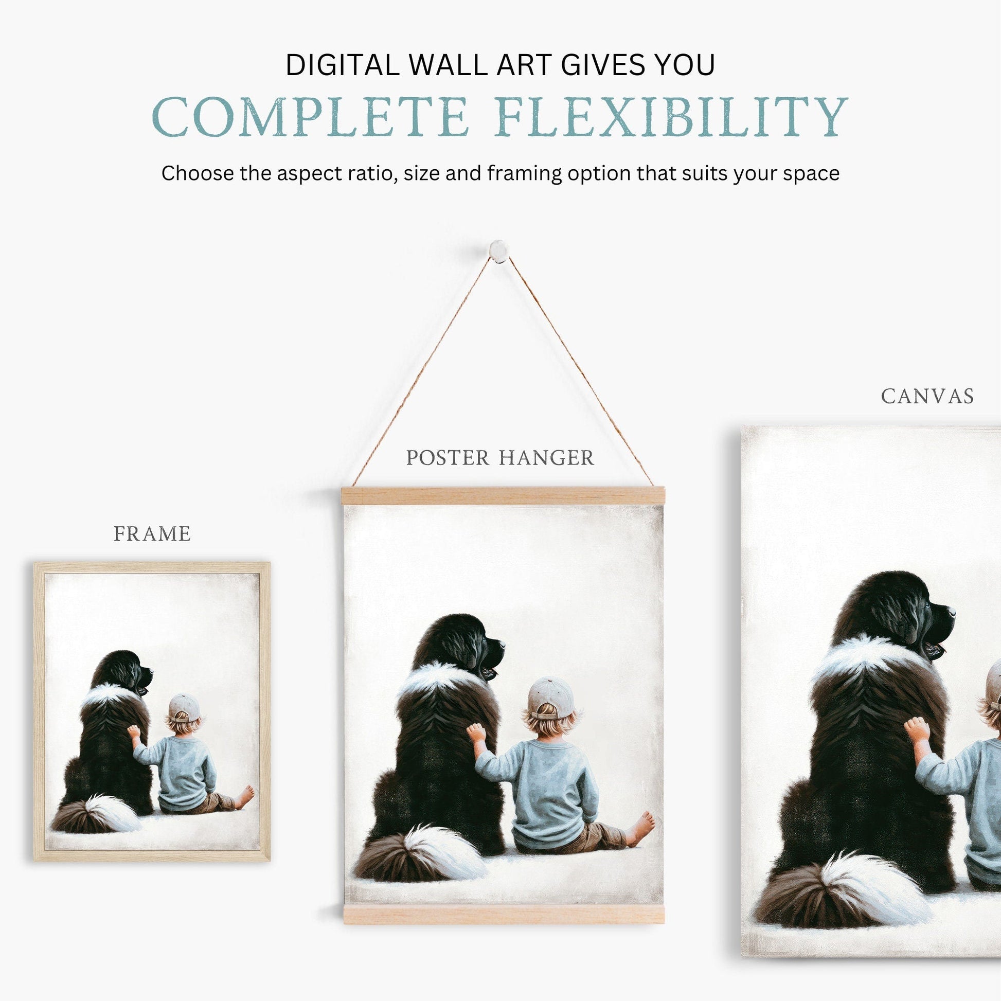 Newfoundland Dog Nursery Print, Boy & Dog Wall Art, Kids Room Decor - WildfieldPrints