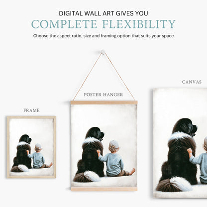 Newfoundland Dog Nursery Print, Boy & Dog Wall Art, Kids Room Decor - WildfieldPrints