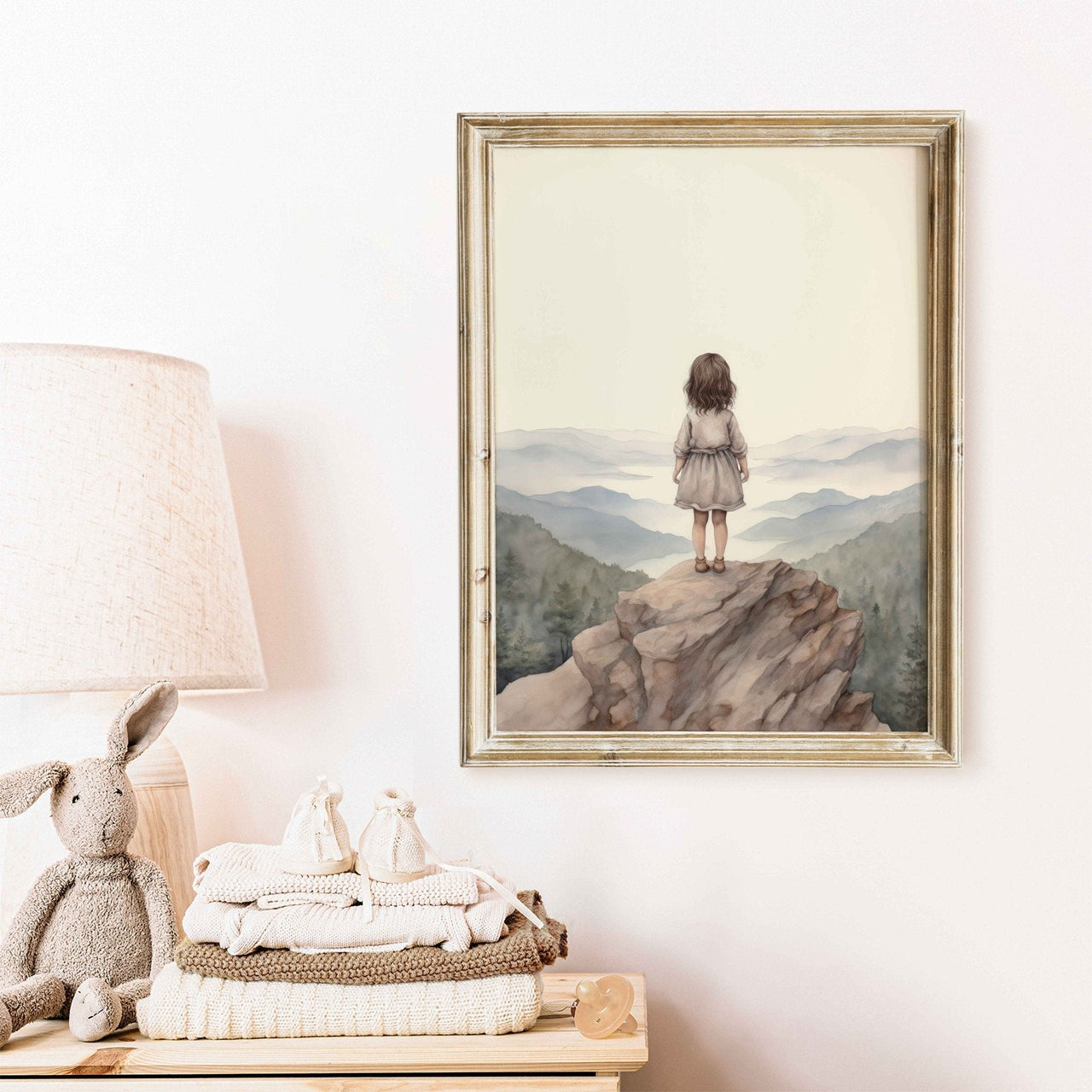 Brown - Haired Girl Mountain Print – Adventure Nursery Wall Art
