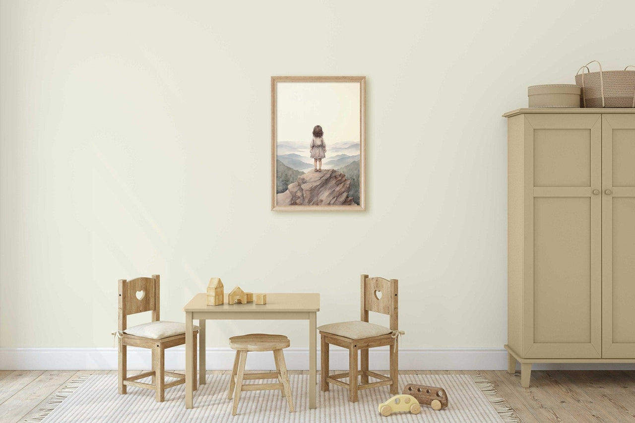 Brown - Haired Girl Mountain Print – Adventure Nursery Wall Art