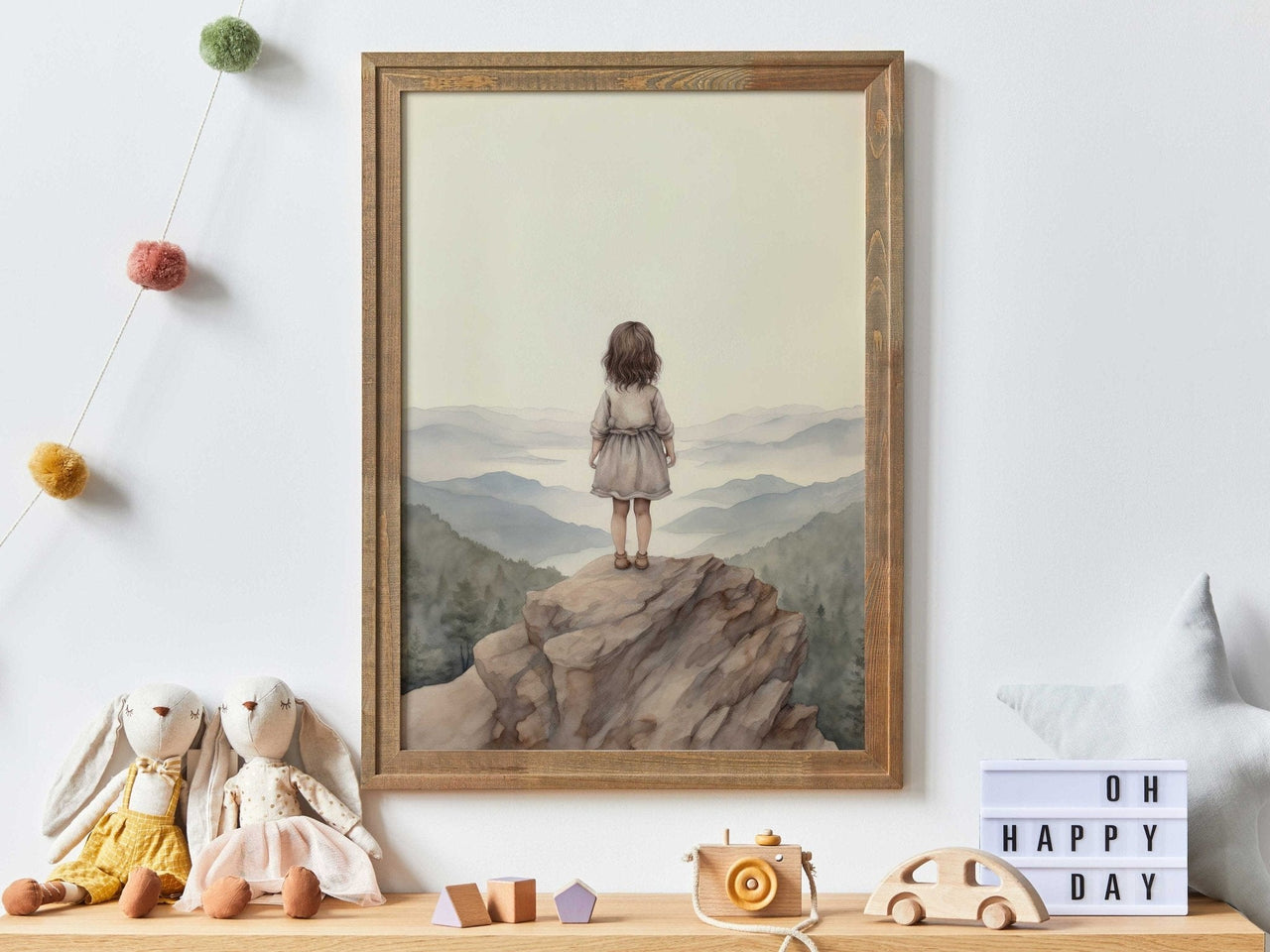 Brown - Haired Girl Mountain Print – Adventure Nursery Wall Art