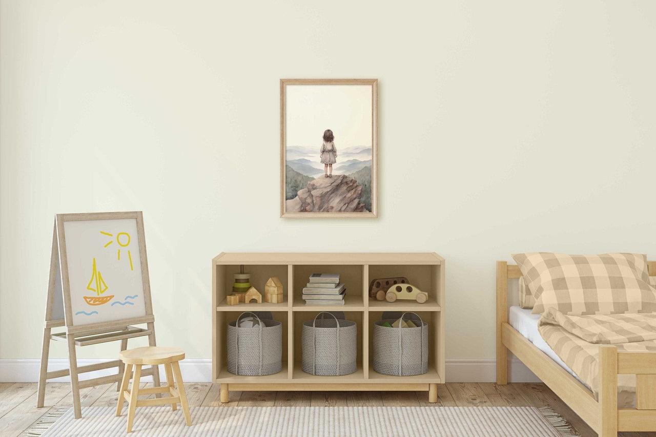 Brown - Haired Girl Mountain Print – Adventure Nursery Wall Art