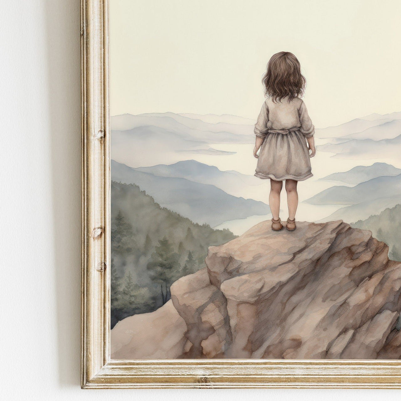 Brown - Haired Girl Mountain Print – Adventure Nursery Wall Art