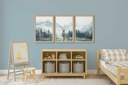 Nursery Adventure Decor, Hiking Nursery, Boys Room Print, Toddler Room Decor Set of 3, Forest Nursery, Printable Nature Art for Little Boy - My Store