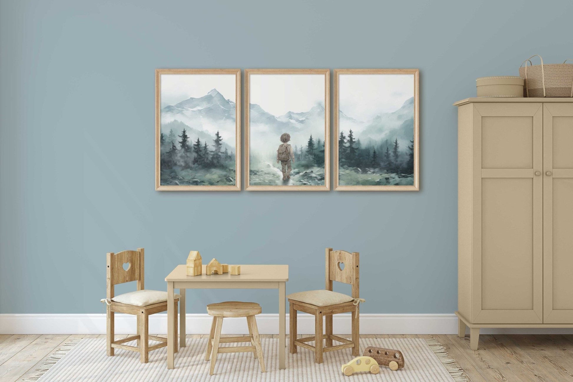 Nursery Adventure Decor, Hiking Nursery, Boys Room Print, Toddler Room Decor Set of 3, Forest Nursery, Printable Nature Art for Little Boy - My Store