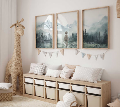 Nursery Adventure Decor, Hiking Nursery, Boys Room Print, Toddler Room Decor Set of 3, Forest Nursery, Printable Nature Art for Little Boy - My Store