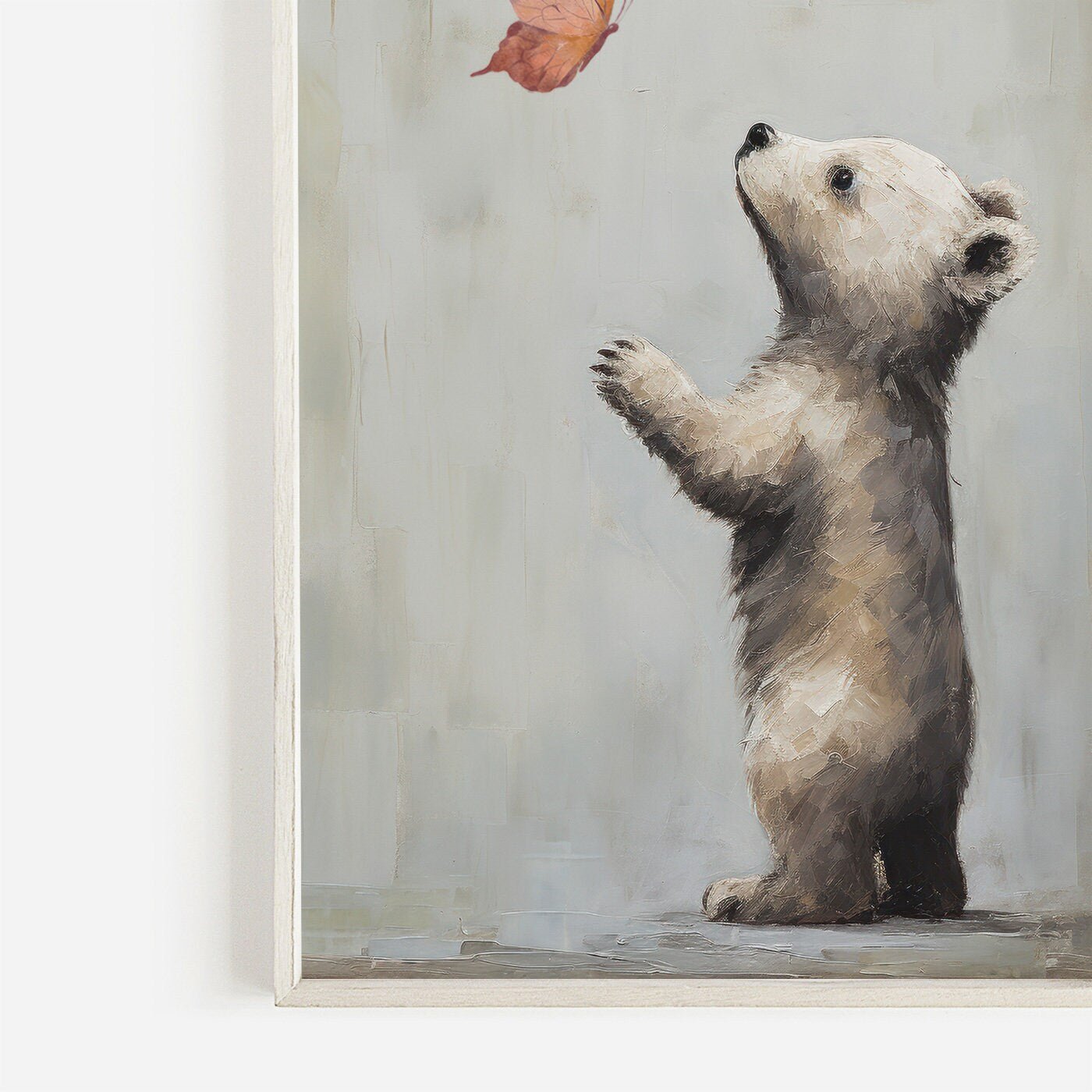 Nursery Animal Decor, Unique Vintage Kids Bedroom Art, Baby Bear & Butterfly - WildfieldPrints