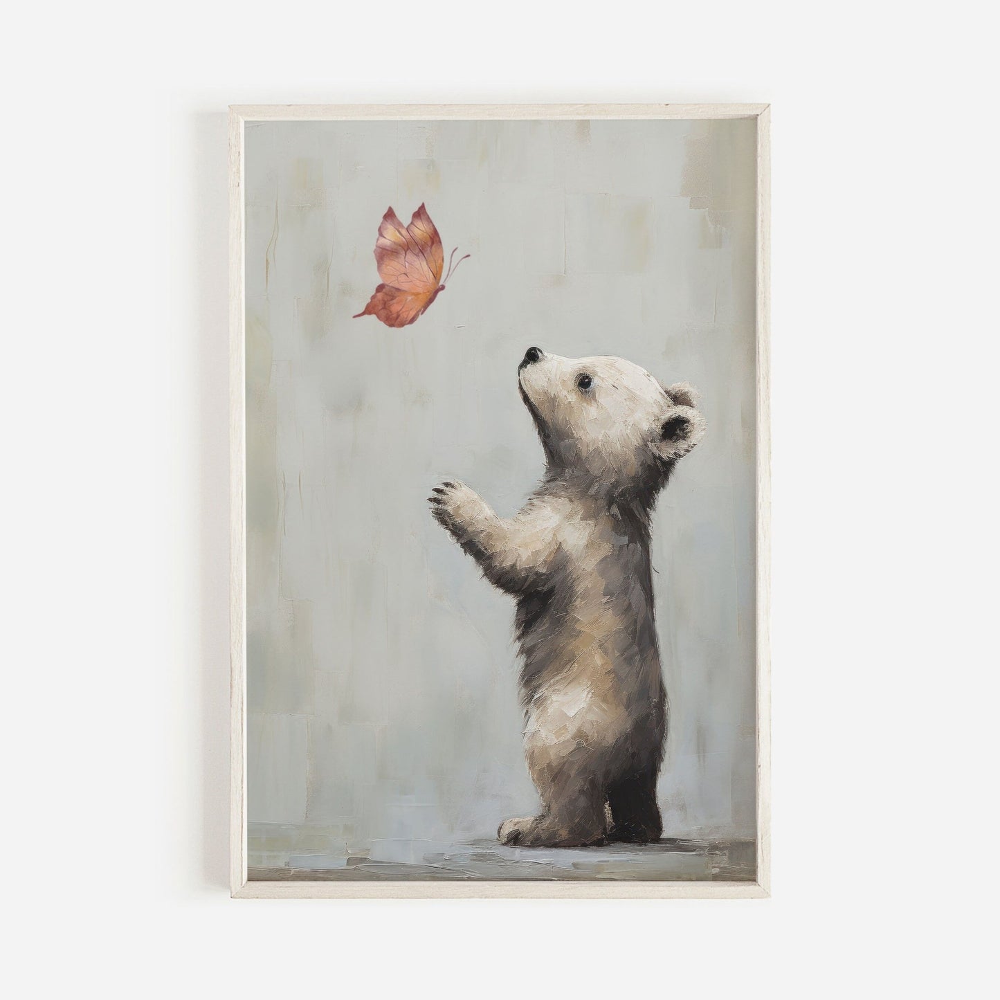 Nursery Animal Decor, Unique Vintage Kids Bedroom Art, Baby Bear & Butterfly - WildfieldPrints