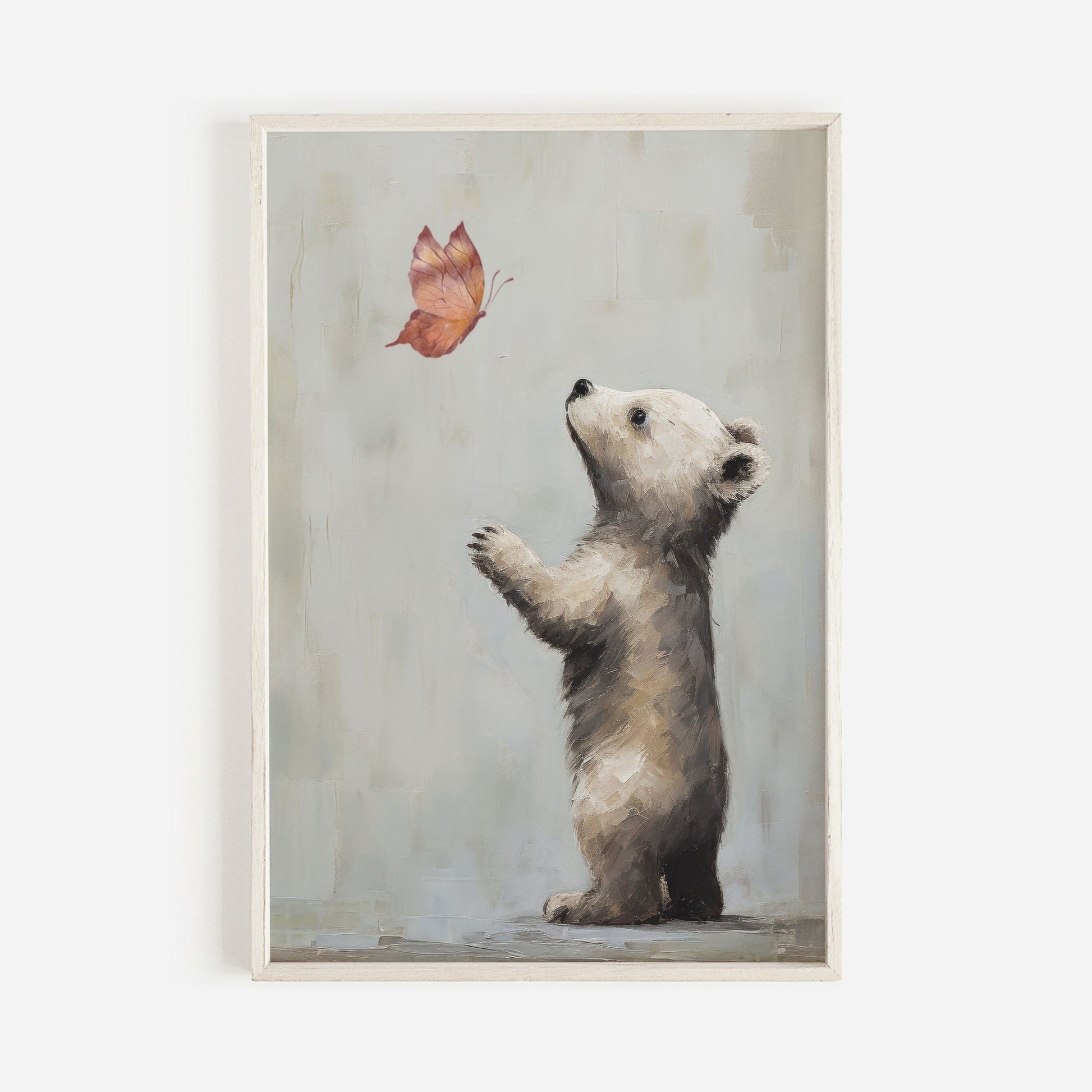 Nursery Animal Decor, Unique Vintage Kids Bedroom Art, Baby Bear & Butterfly - WildfieldPrints