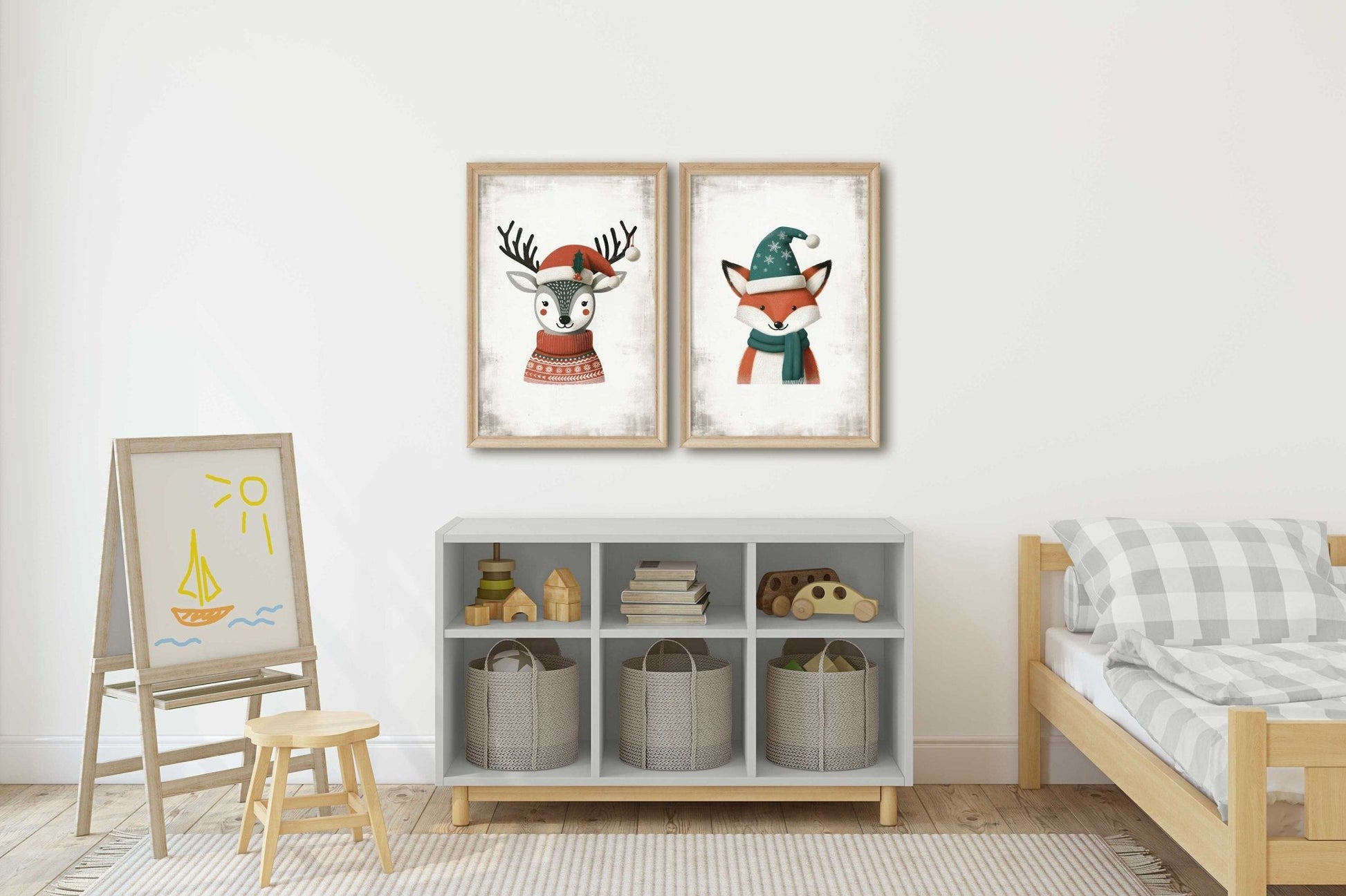 Nursery Animal Prints, Christmas Decor, Deer and Fox Wall Art - WildfieldPrints