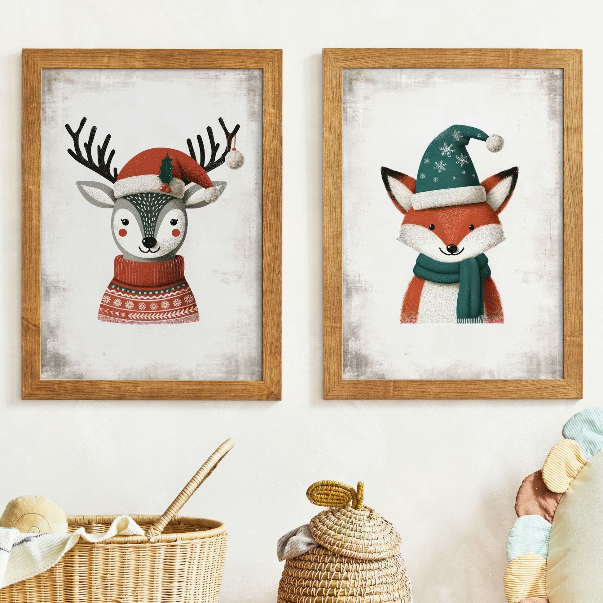 Nursery Animal Prints, Christmas Decor, Deer and Fox Wall Art - WildfieldPrints