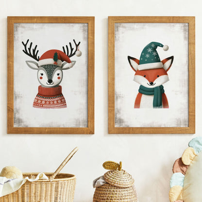 Nursery Animal Prints, Christmas Decor, Deer and Fox Wall Art - WildfieldPrints