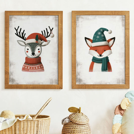 Nursery Animal Prints, Christmas Decor, Deer and Fox Wall Art - WildfieldPrints