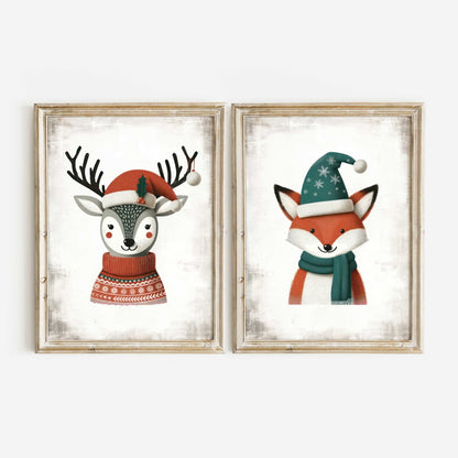 Nursery Animal Prints, Christmas Decor, Deer and Fox Wall Art - WildfieldPrints