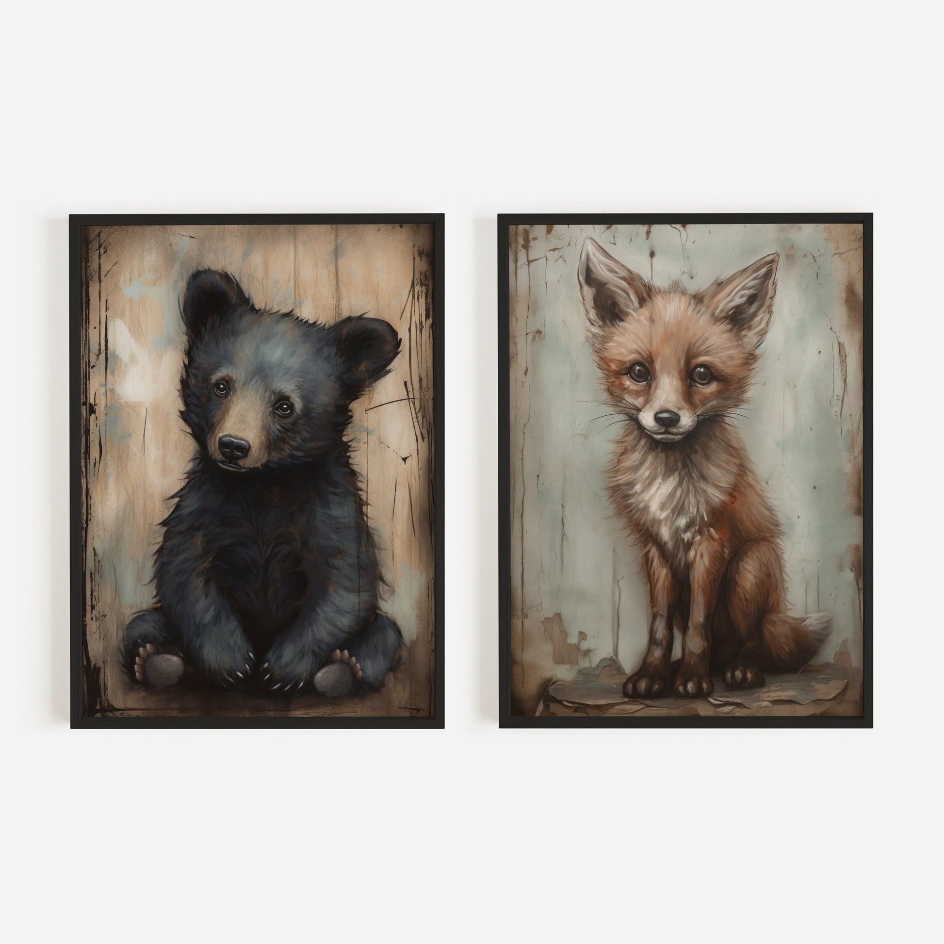 Nursery Animal Prints, Unique Vintage Kids Room Decor, Rustic Wildlife Theme - WildfieldPrints