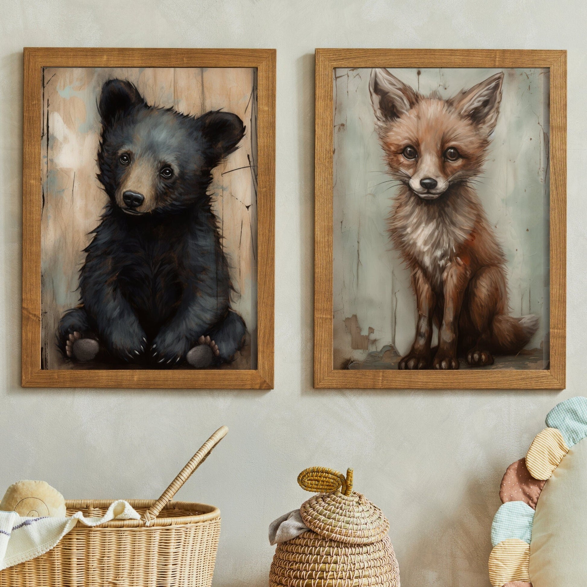 Nursery Animal Prints, Unique Vintage Kids Room Decor, Rustic Wildlife Theme - WildfieldPrints