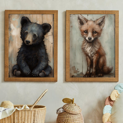 Nursery Animal Prints, Unique Vintage Kids Room Decor, Rustic Wildlife Theme - WildfieldPrints