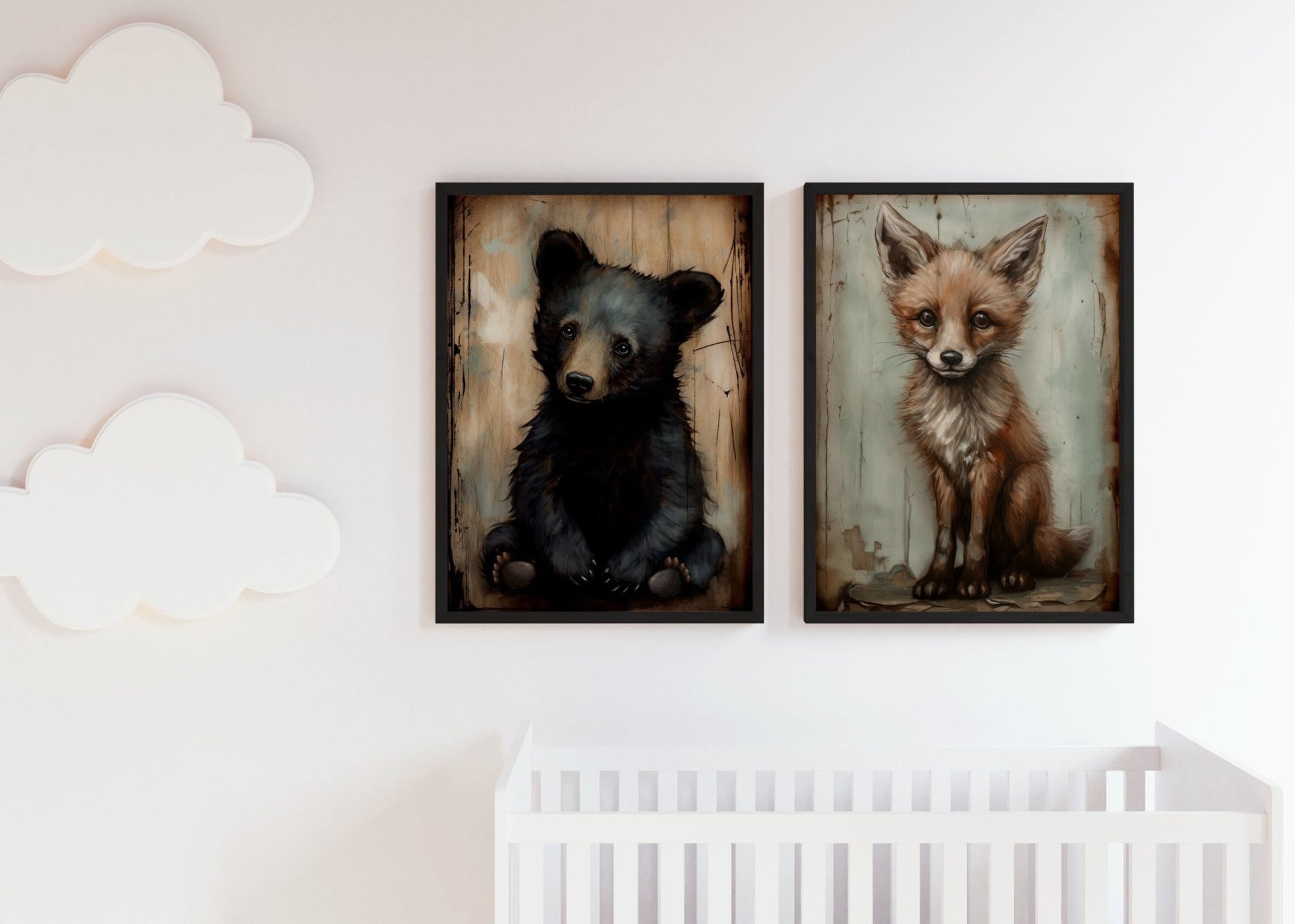Nursery Animal Prints, Unique Vintage Kids Room Decor, Rustic Wildlife Theme - WildfieldPrints