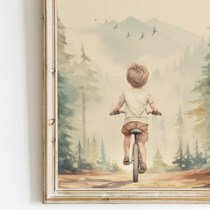 Nursery Biking Print, Mountainbike Wall Art, Boy's Room Decor, Adventure Art Boys, Bike Art Print, Bicycle Nursery Art, PRINTABLE Boy Art - My Store
