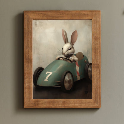 Nursery Car Prints, Unique Vintage Boys Room Decor, Animals Racing - WildfieldPrints