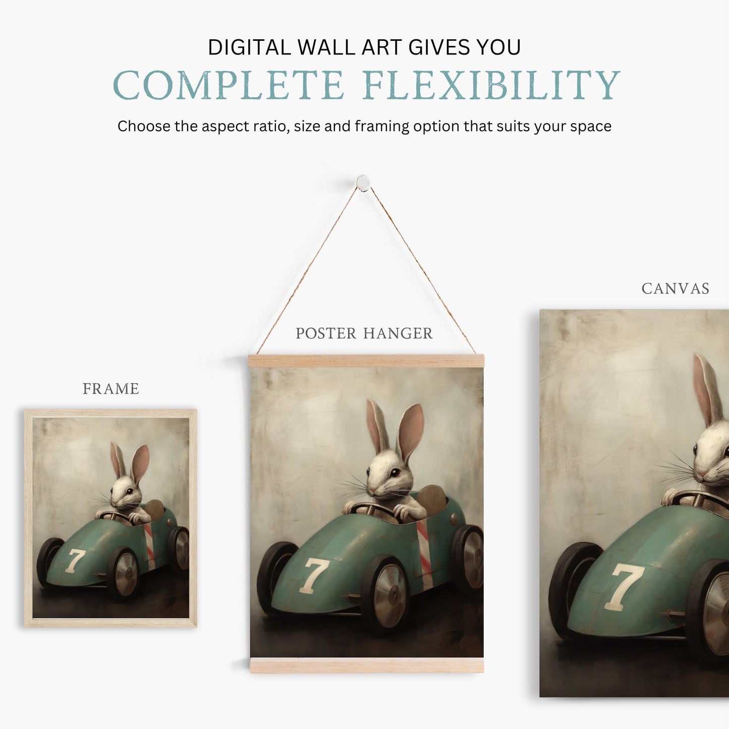 Nursery Car Prints, Unique Vintage Boys Room Decor, Animals Racing - WildfieldPrints