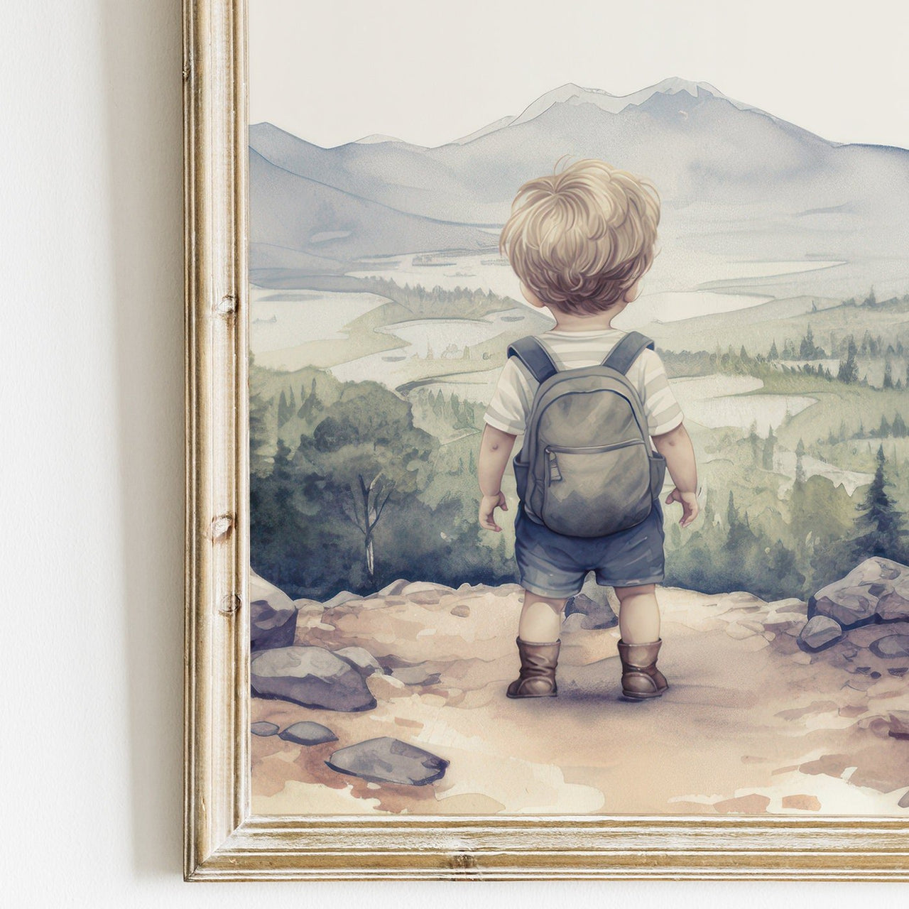 Little Boy Hiker Wall Art – Adventure Boys Room Print • Set of 3