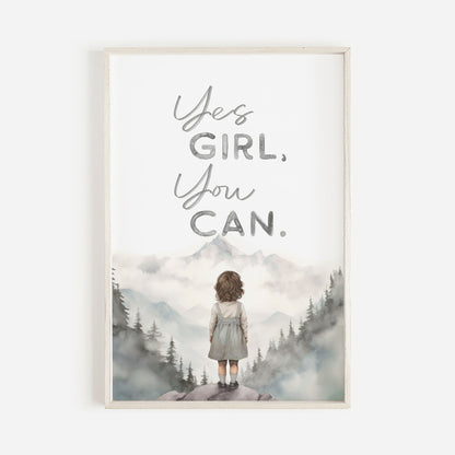 Nursery Quote Print, Yes Girl You Can, Adventure Wall Decor - WildfieldPrints