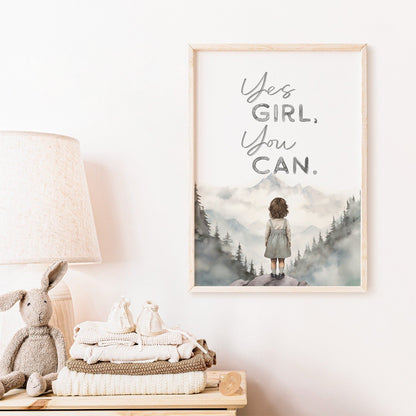 Nursery Quote Print, Yes Girl You Can, Adventure Wall Decor - WildfieldPrints