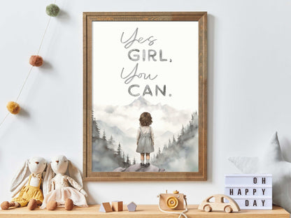 Nursery Quote Print, Yes Girl You Can, Adventure Wall Decor - WildfieldPrints