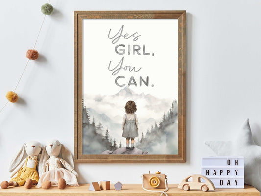 Nursery Quote Print, Yes Girl You Can, Adventure Wall Decor - WildfieldPrints