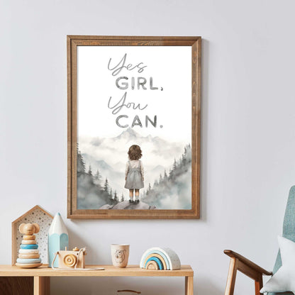 Nursery Quote Print, Yes Girl You Can, Adventure Wall Decor - WildfieldPrints
