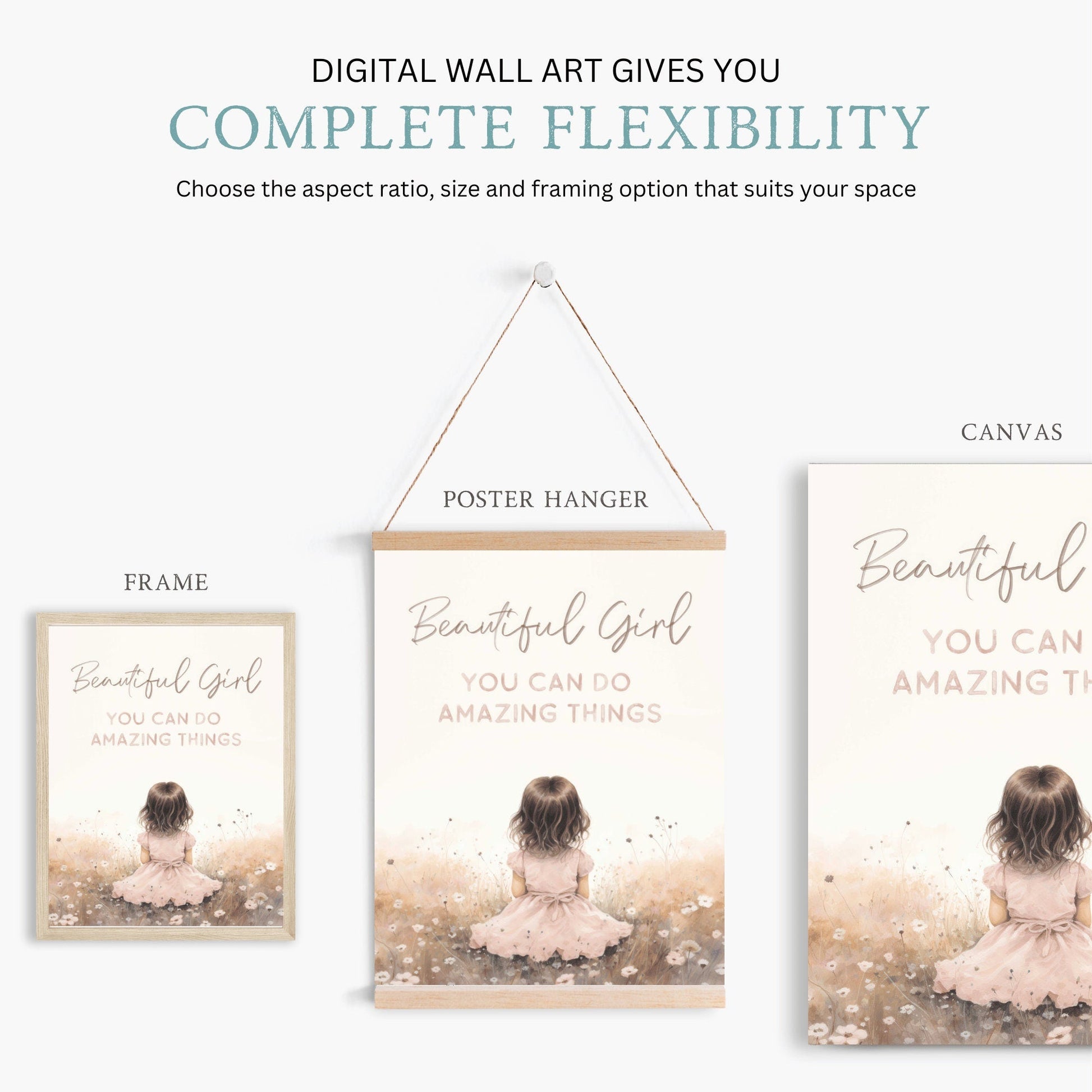 Nursery Quote Wall Art, Beautiful Girl You Can Do Amazing Things, Pink Watercolor Decor - WildfieldPrints