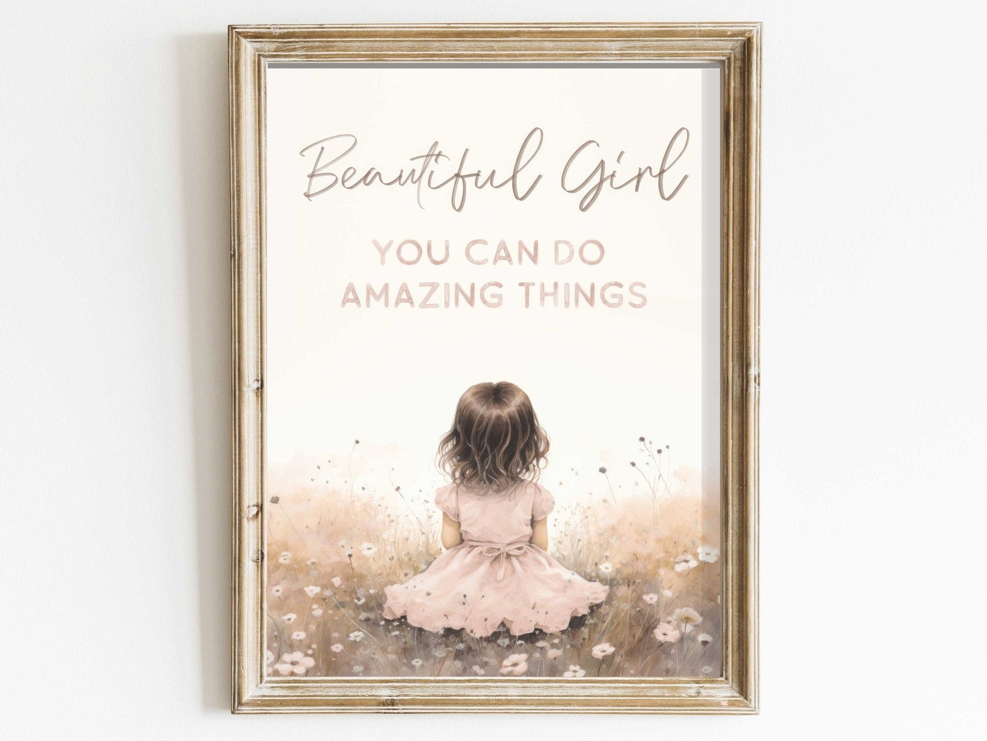Nursery Quote Wall Art, Beautiful Girl You Can Do Amazing Things, Pink Watercolor Decor - WildfieldPrints