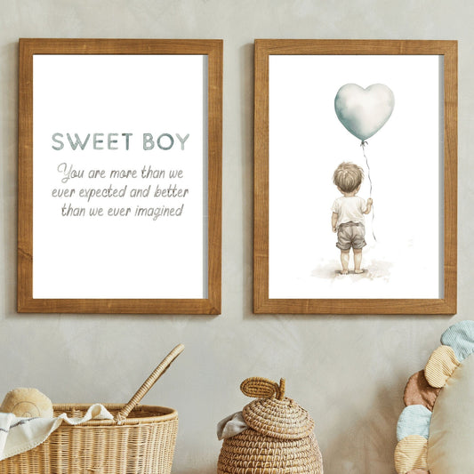 Nursery Quote Wall Art, Sweet Boy, You Are More Than We Ever Expected - WildfieldPrints